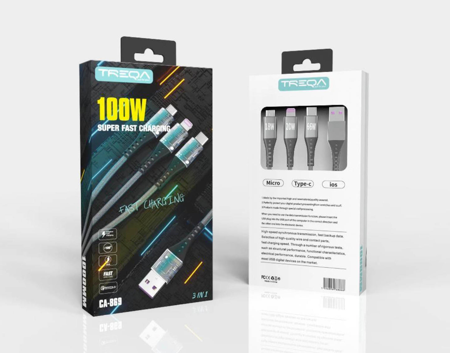 High Power 3 in 1 Universal USB Charging Cable 100W
