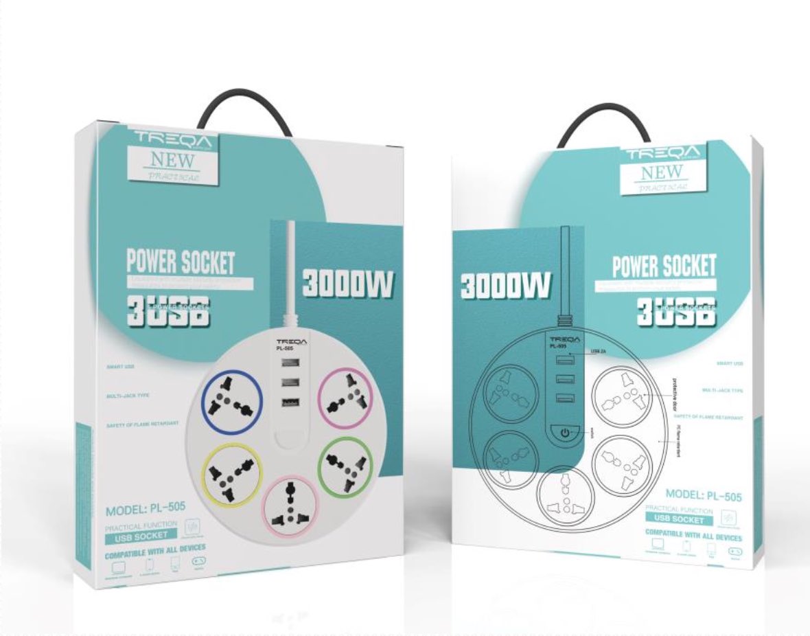 5 Sockets Extension Lead with USB Slots (5 socket + 3 USB)